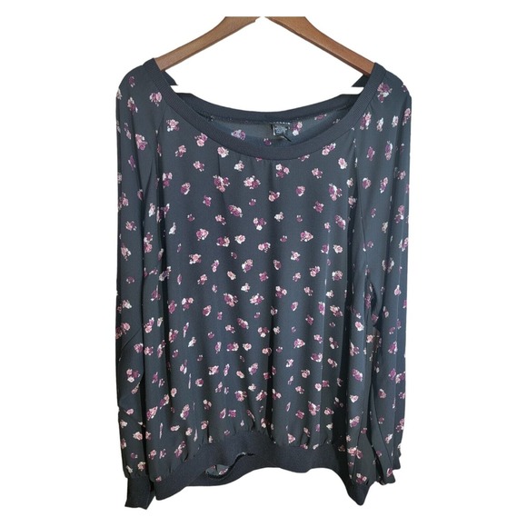 torrid Tops - Torrid 3 Women's Plus Top Black Purple Floral Pullover Band Hem‎ Long Sleeve